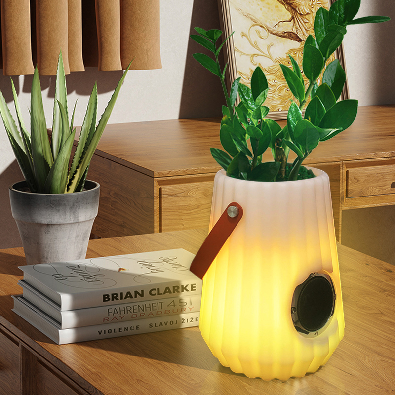LED -es világított virág edény beltéri/outdoor kreatív intelligens asztali lámpanappali, hálószoba, kerti dekoráció, tompítható jégvödör LED -lámpák Bluetooth hangszóróval