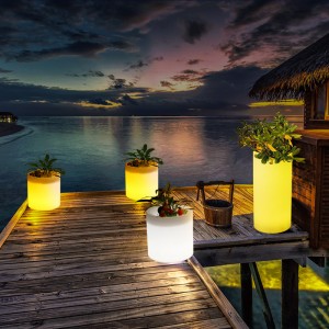 Kültéri kerti LED -es világított virágcserepek, RGB színváltó műanyag LED megvilágított virágcserepek esküvőre, rendezvényparti, szálloda, bevásárlóközpont megnyitó ünnepség dekorációja (vízálló IP68)